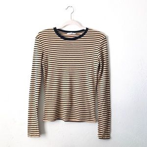 zara tan and black striped long sleeve tee size sm